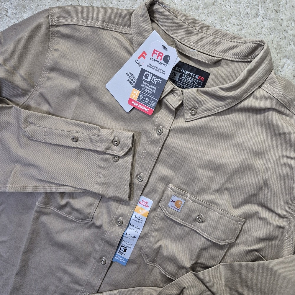 Carhartt FR Shirt Rugged Flex Twill Womens 2XL Khaki Flame Resistant Welder New - Picture 1 of 11